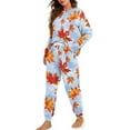 thumbnail image 2 of Yuyamidu Thanksgiving Long Sleeve Pajama for Women Size M Maple Leaves Scoop Neck Sleepwear Pajamas Fall Nightwear 2 PCS Skin Friendly Lounge Set with Pockets, 2 of 7