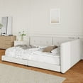 thumbnail image 3 of Queen Size Platform Bed with USB Ports, Linen Upholstered Daybed with Comfortable Backrest and Armrests, Wood Corner Daybed Frame for Living Room Bedroom, Beige, 3 of 7