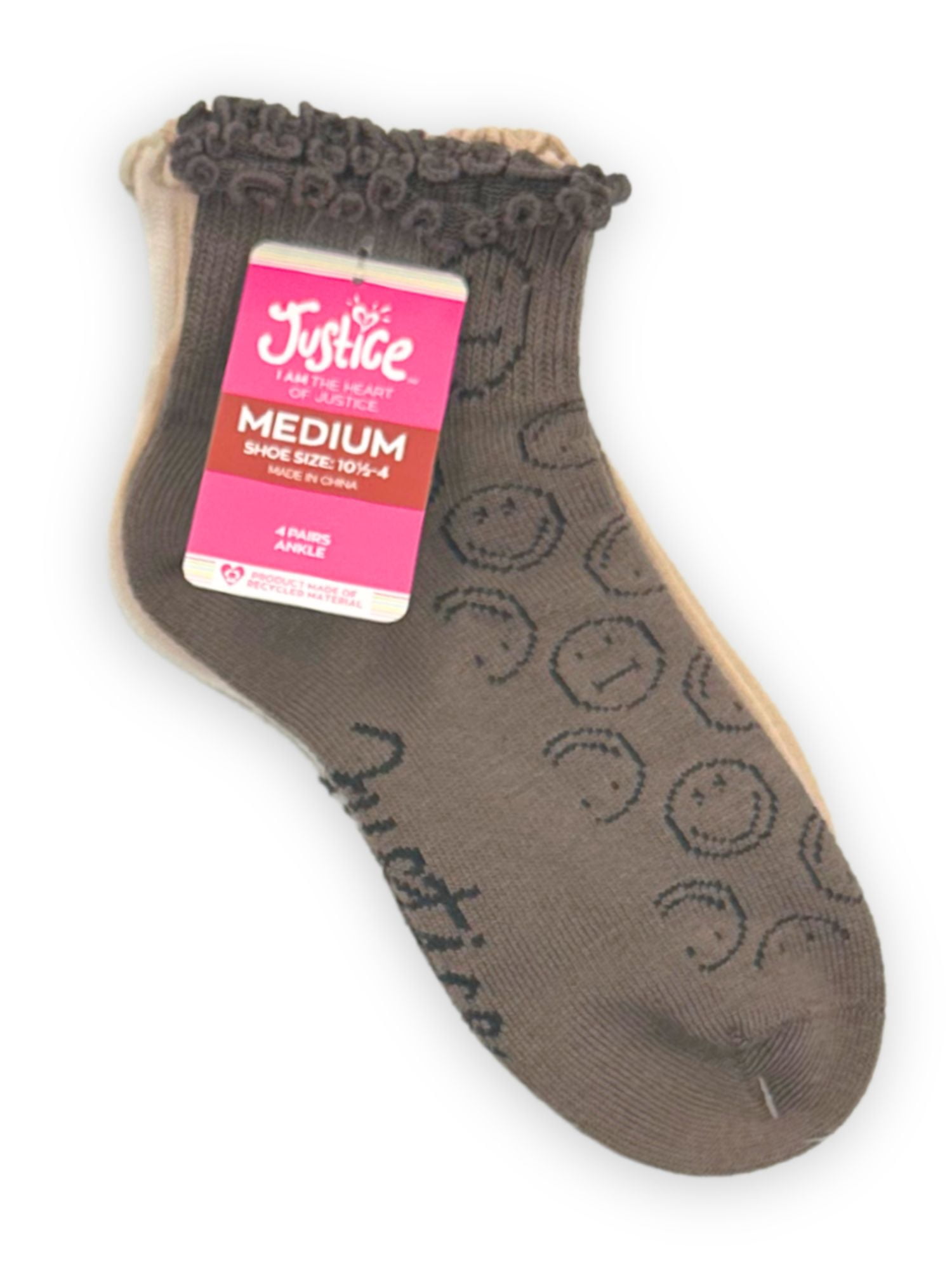 Justice Girls Mid Pearled Boyfriend Socks 4-Pack, Sizes M-L