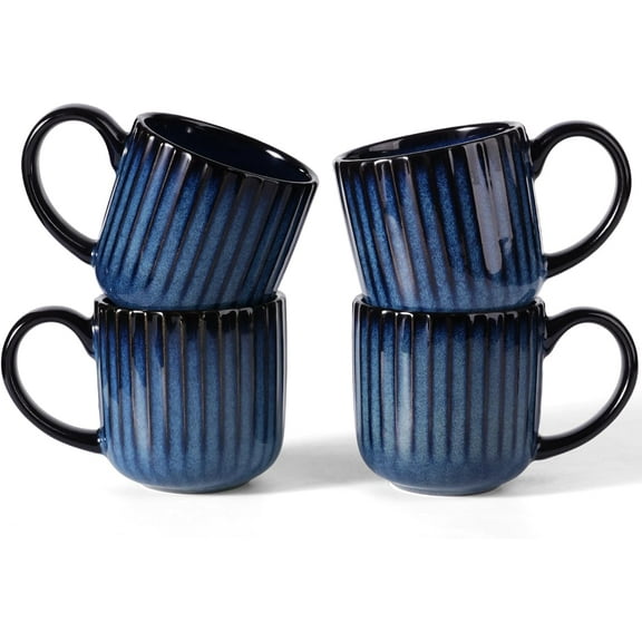 Coffee Mug Set for 4, Star 12 oz Catering Mugs Cup Set with Handle for Coffee, Tea, Cocoa, Milk - Ceramic Stoneware Drinkware Set, Matte Dark Charcoal