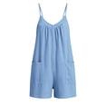 thumbnail image 4 of Women's Summer Casual Loose Fit Jumpsuit for Women,Adjustable Spaghetti Strap V Neck Romper with Pockets,Lightweight Loungewear Shorts Outfit for Beach Vacation Home Sky Blue S, 4 of 5