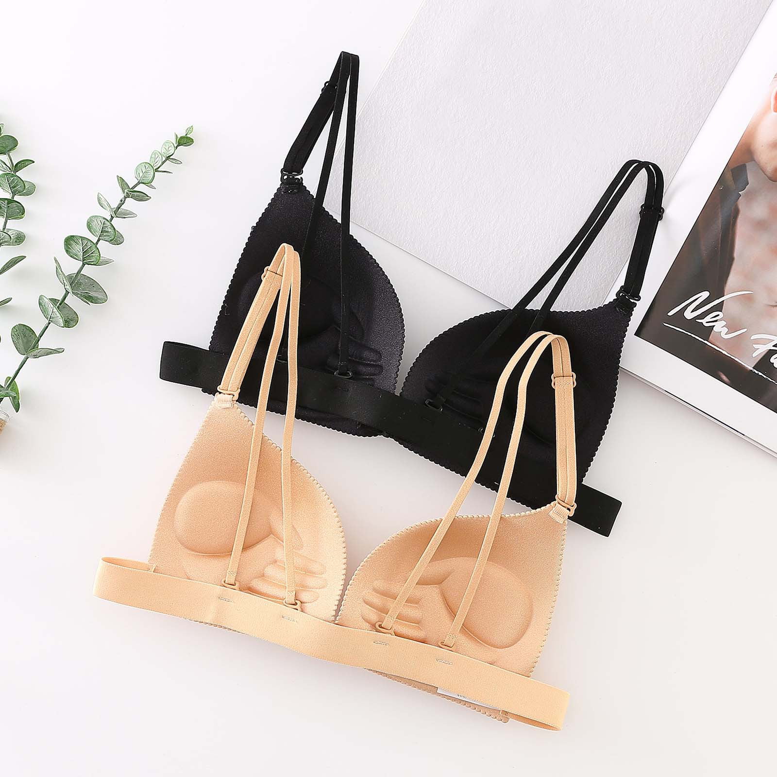 TAIAOJING Push Up Bras for Women No Steel Ring French Front Close Bra T  Back Plus Size Seamless Unlined Large Bust Brassiere