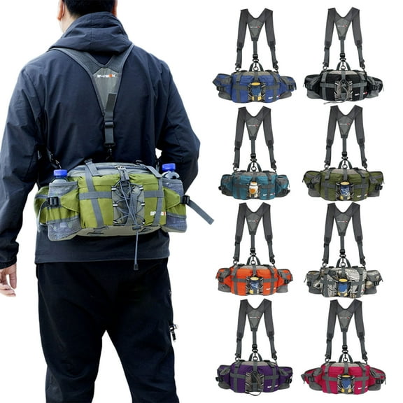 sunsanly Hiking Fanny Pack Waterproof Outdoor Waist Bag with 2 Water Bottle Holders Hunting Lumbar Backpack for Camping Biking Fishing