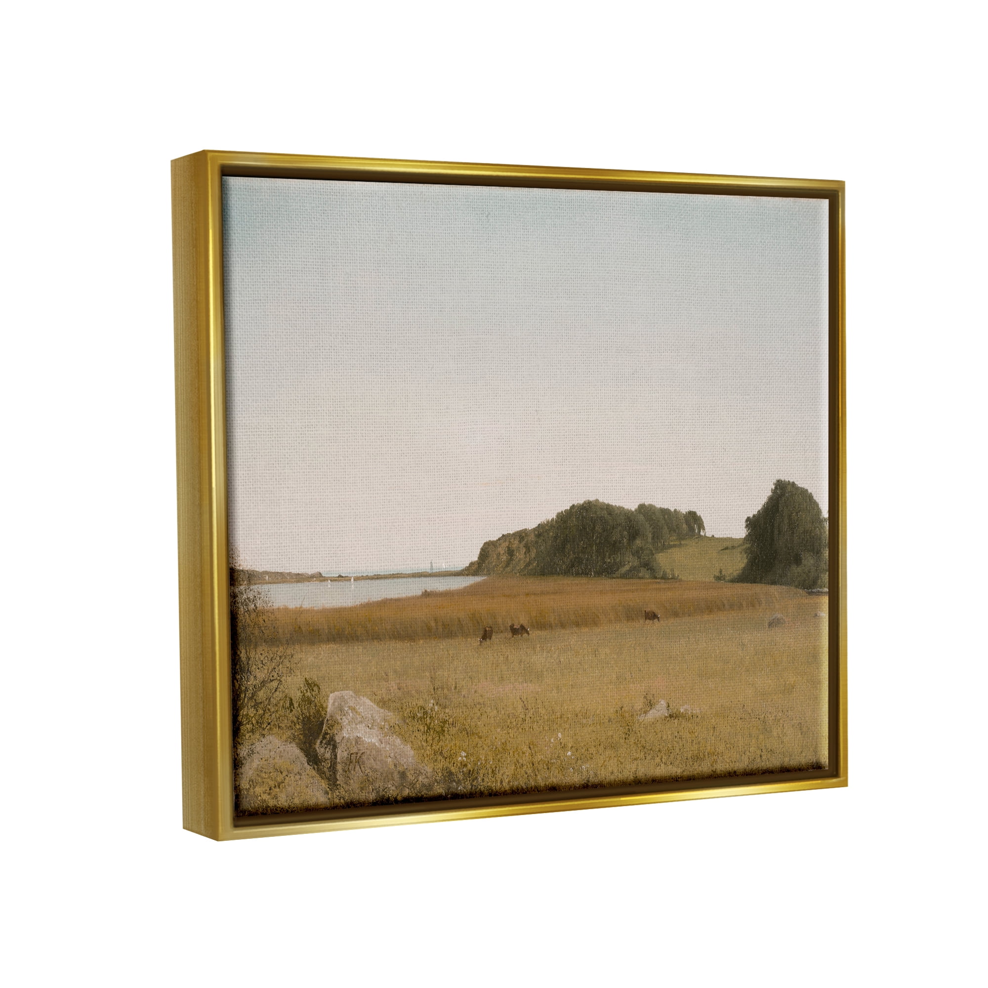 Stupell Industries Countryside Grazing Cows Landscape Photography Gold Floater Framed Canvas Art Print Wall Art, 21 x 17