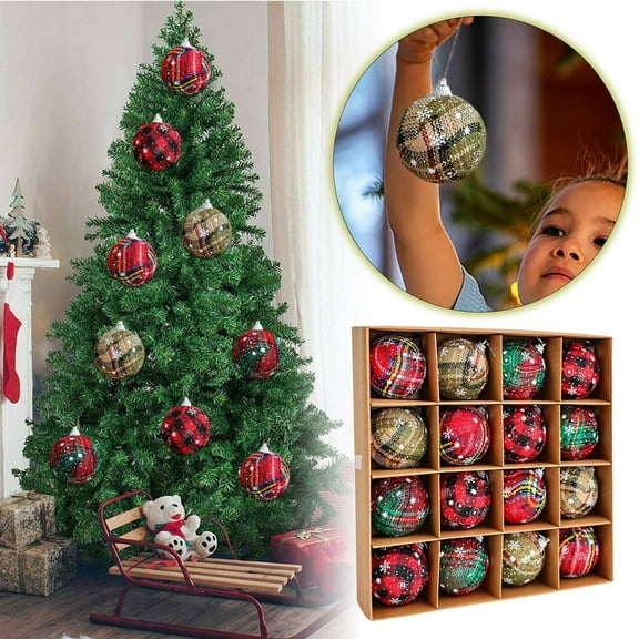 Christmas Balls Ornaments / Christmas Trees Ornaments Set, 2.36 Inch, 16PCS, Fabric Material, Durablity & Shatterproof, Decor for Christmas Trees, Holiday Party, Wedding, Home, Living Room, Mantel