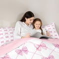thumbnail image 4 of Manfei Princess Plaid Bowknot Queen Comforter Set 3pcs for Girls,Purple Geometric Grid Bedding Comforter Set for Teens Kids,Pink Reversible,Luxury Bedroom Decor, 4 of 6