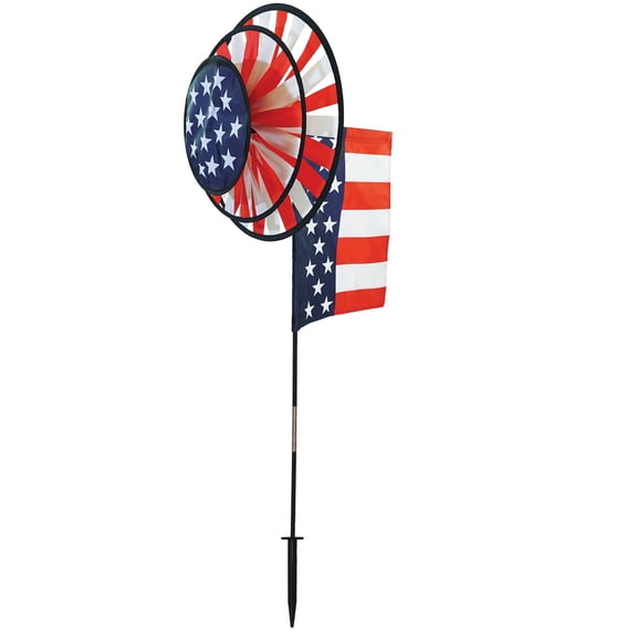 In The Breeze 2884 — USA Flag Dual Spinner — Colorful Patriotic Wind Spinner for Yards and Gardens