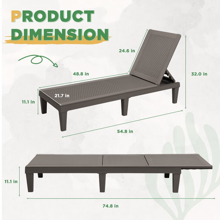 Devoko Set of 2 Adjustable Chaise Lounges, High-Strength Plastic photo 7
