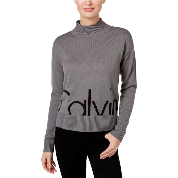 Calvin Klein suéter de punto con cuello simulado para mujer, gris, extragrande Calvin Klein Tejer