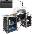 thumbnail image 1 of VEVOR Mesa de cocina para acampar, mesa de cocina plegable para exteriores con bolsa de transporte de almacenamiento, estación de cocina de aluminio con 3 armarios y parabrisas desmontable, configurac, 1 of 5