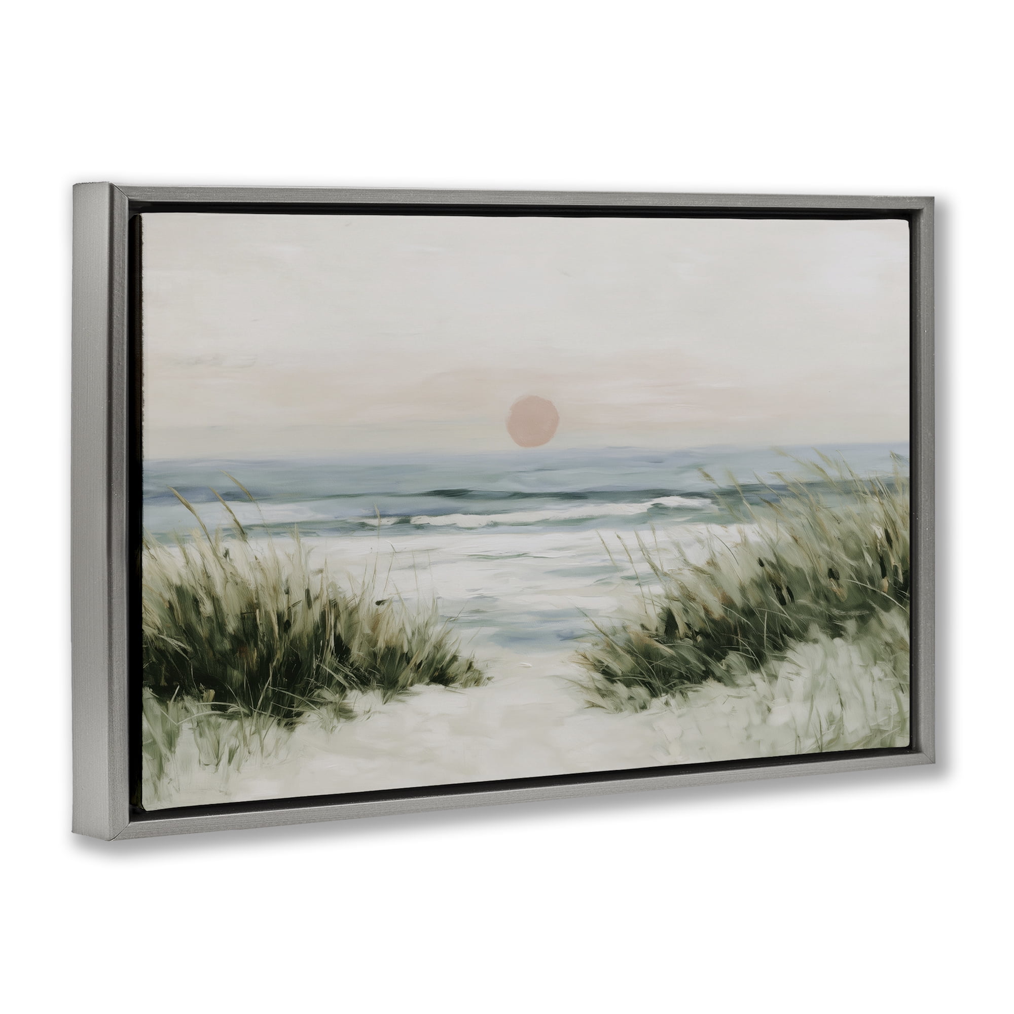 Stupell Industries Coastal Dunes with Wild Beach Grass Gray Framed Floater Canvas Wall Art, design by Chromatic Storm Studio
