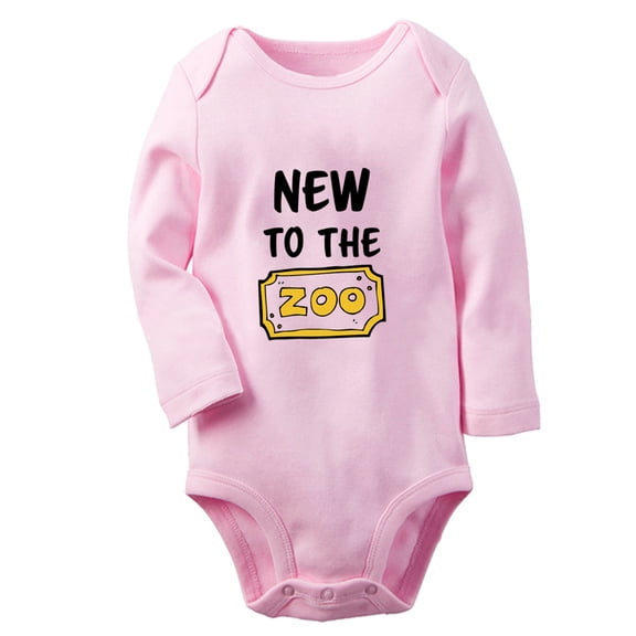 iDzn® New To The Zoo Funny Rompers, Newborn Baby Unisex Bodysuits, Infant Jumpsuits, Toddler Kids Long Sleeve Oufits (Pink, 0-6 Months)