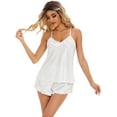 thumbnail image 7 of Trace Kasa Women Silk Satin Pajamas Set: 2 Pcs Silk Pjs Cami Ruffle Shorts Set Sleepwear Satin Lingerie Shorts Sets Nightwear Sexy Silky Camisole Pjs Set for Woman, White S, 7 of 7