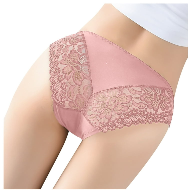 Qcmgmg Breathable Underwear for Women Plus Size Lace See Through Low  Waisted Seamless Womens Panties Bikini Pink XL