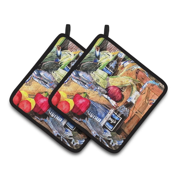 Carolines Treasures 8538PTHD Barqs and Crabs Pair of Pot Holders , 7.5HX7.5W, multicolor