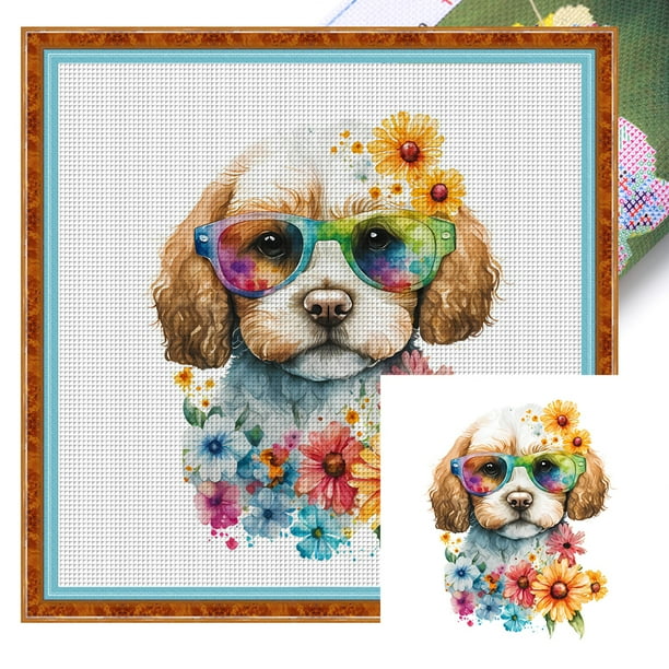 (18CTAFF-191__C__ 25x25) hilo algodón ecológico bordado 18CT 2 hebras impresión 25*25cm kit serie punto cruz perro