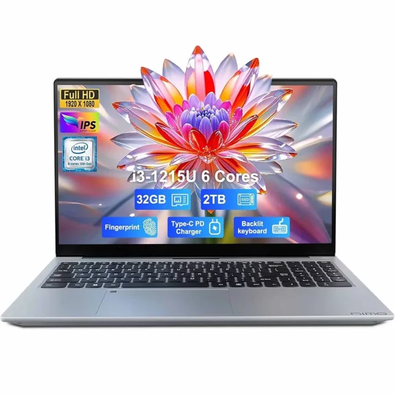 15.6" IPS FHD-Business-Laptop Intel 6 Core i3-1215U 32GB RAM 2TB SSD (Beat i5-1135G7, Up to 4.4GHz) Laptop-Computer with Fingerprint Backlit Keyboard 65W Type C Wi-Fi 6 Numpad Win 11