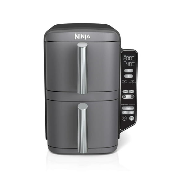 Ninja SL400 DoubleStack XL Freidora de aire de 2 cestas, cocina 4 alimentos a la vez, diseño compacto, 10 cuartos de galón, 4 en 1, acabado inteligente y cocinar a juego, freír al aire, asar, hornear,