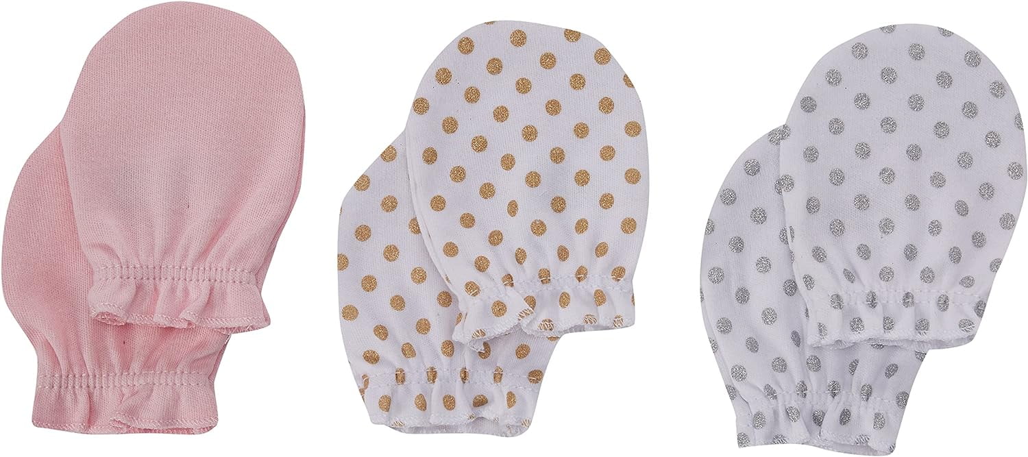 Hudson Baby Girl's Cotton Headband & Scratch Mitts Set, Dots