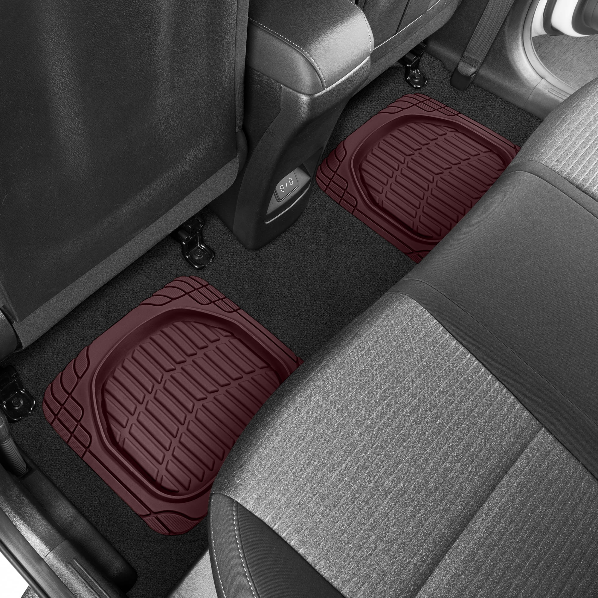 Motor Trend FlexTough Tortoise - Heavy Duty Rubber Floor Mats for Car SUV Van & Truck - All Weather Protection - Deep Dish (Burgundy)