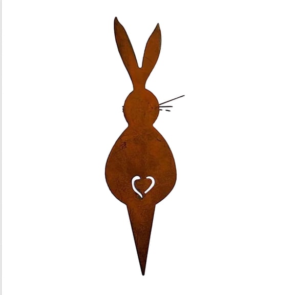 7.87in x 2.75in Vintage Rusted Iron Rabbit Garden Patch, Easter Garden Decoration Patch, Heart-Shaped Hollowed-Out Iron Garden Ornament