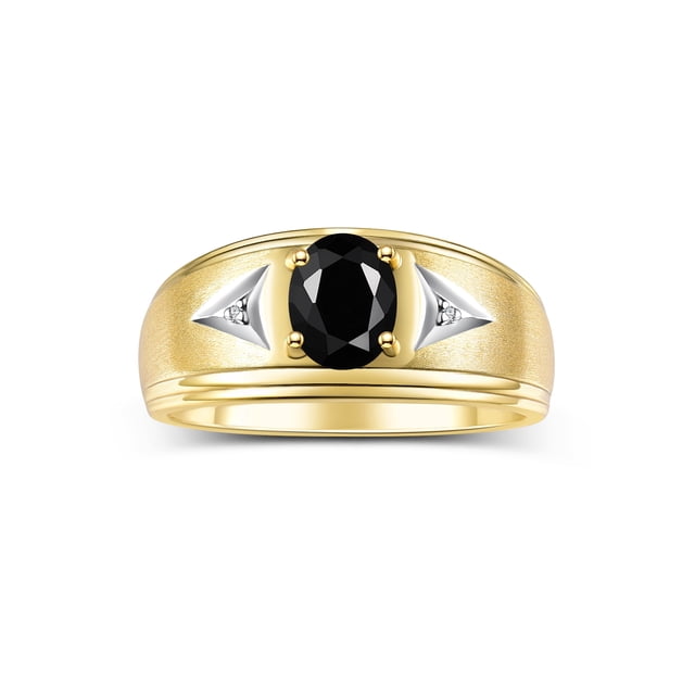 RYLOS Men's Rings Yellow Gold Plated Silver Classic 8X6MM Oval Gemstone & Diamond Ring Onyx October Birthstone Rings For Man Silver Rings Size 10