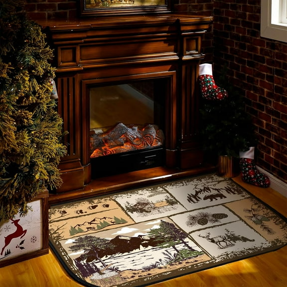 Fireplace Hearth Rug - Fireproof Fire Resistant Rug for Wood Stove Floor (Cabin, 27 x 48 Inch)