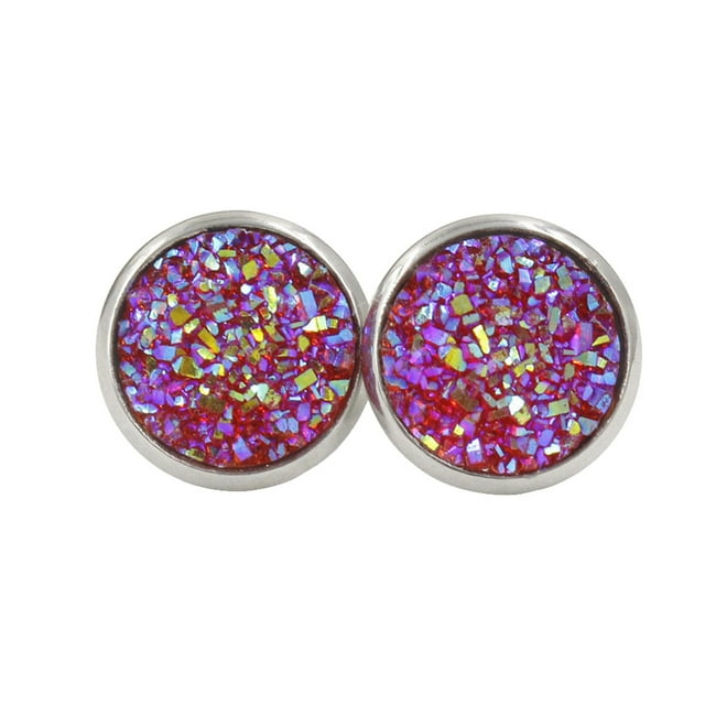 VONKY Boucles d'Oreilles 12mm en Acier Inoxydable Anti-Sensibilité Électroplaqué Rond pour Mariage Fête Violet Rose