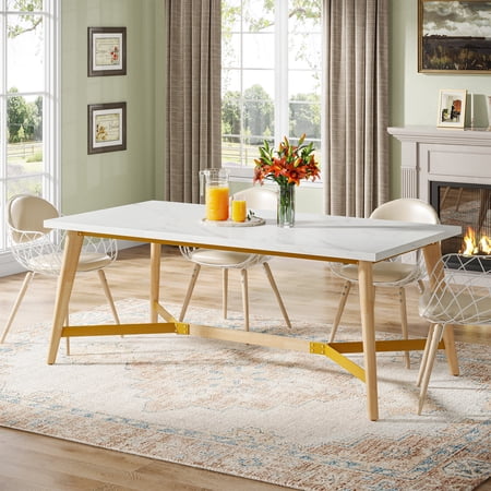 Tribesigns Dining Table for 6-8, 71 in. Rectangular Kitchen Table with Solid Wood Legs, Faux Marble Wood Dining Room Table, Modern Large Dinner Table for Dining Room, Living Room, Kitchen