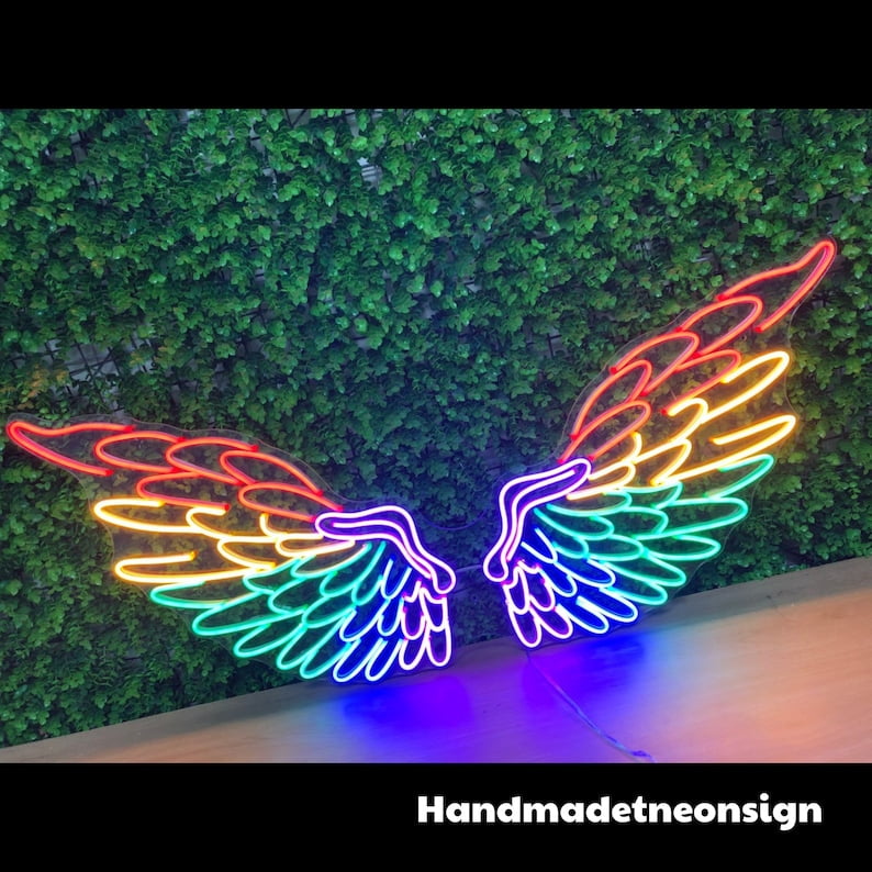 Handmadetneonsign Colorful Wings Neon Sign, Wings Neon Led Light Art Decor, Colorful Wings Wall Decor