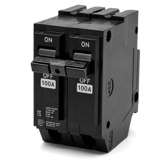 Circuit Breaker 100 Amp 2-Pole: 120/240VAC 10KA Plug-in Mount Type THQL Feeder Molded Case Circuit Breaker Compatible with GE Thick Series and Q-Line Series Load Centers