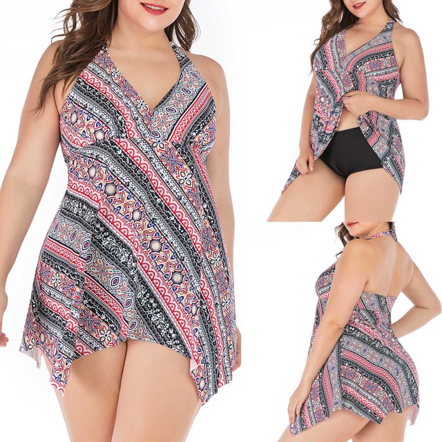 LSLJS Maillot de Bain de Plage Décontracté Rétro à Imprimé pour Femme Grande Taille Bikini