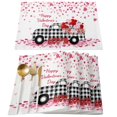 thumbnail image 1 of Set de 4 Sets de Table pour la Saint-Valentin pour Table à Manger Tapis de Table en Lin Coton Durable Lavable Amour Coeur Rouge Check, 1 of 12