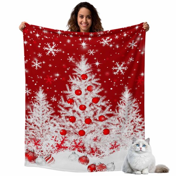 Throw Blanket for Couch, Christmas Sparkle Tree Soft Cozy Warm Flannel Blanket 30x40in, Winter Snowflake Red Ball Lightweight Fleece Throw Blankets for Sofa Bedroom Office All Season Use