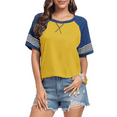 thumbnail image 3 of FIUFY Summer Short Sleeve Tops for Woman Color Block Casual Striped Crew Neck Tunic Tops Yellow, 3 of 5