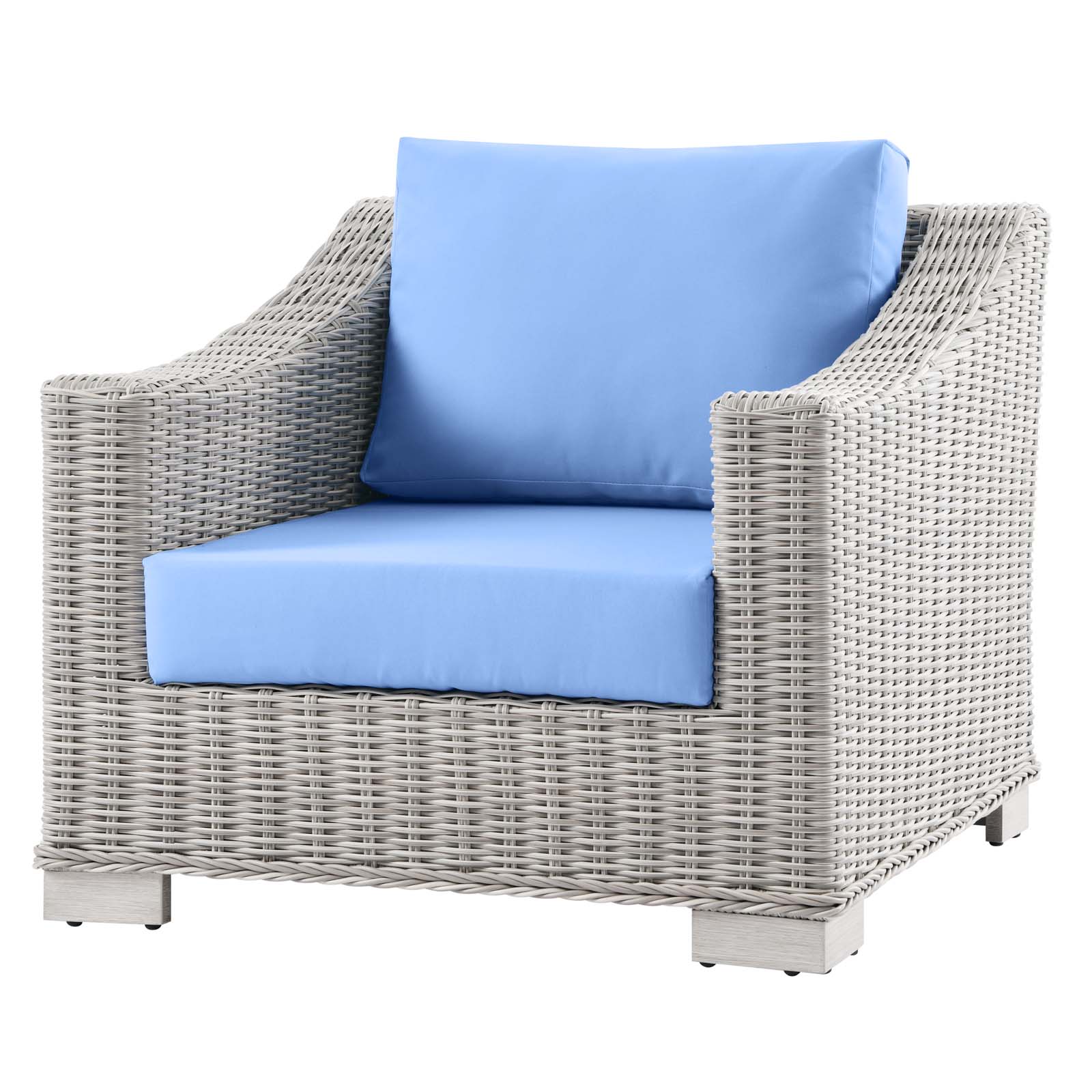 Lounge Sectional Sofa Chair Table Set, Rattan, Wicker, Light Grey Gray Light Blue, Modern Contemporary Urban Design, Outdoor Patio Balcony Cafe Bistro Garden Furniture Hotel Hospitality - image 3 of 10