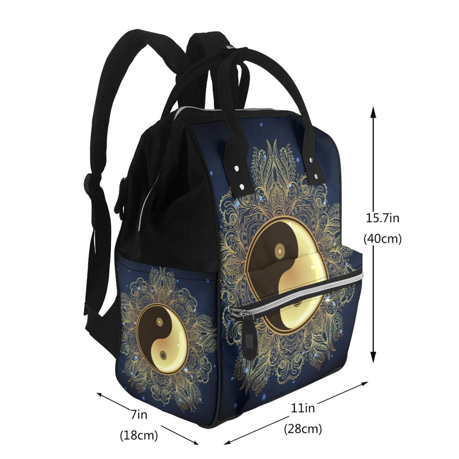 Fuzoiu Yin And Yang Mandala Print Diaper Bag Backpack,Baby Essentials Travel Tote,Multi function Waterproof Diaper Bag, Travel Essentials Baby Bag - Unisex