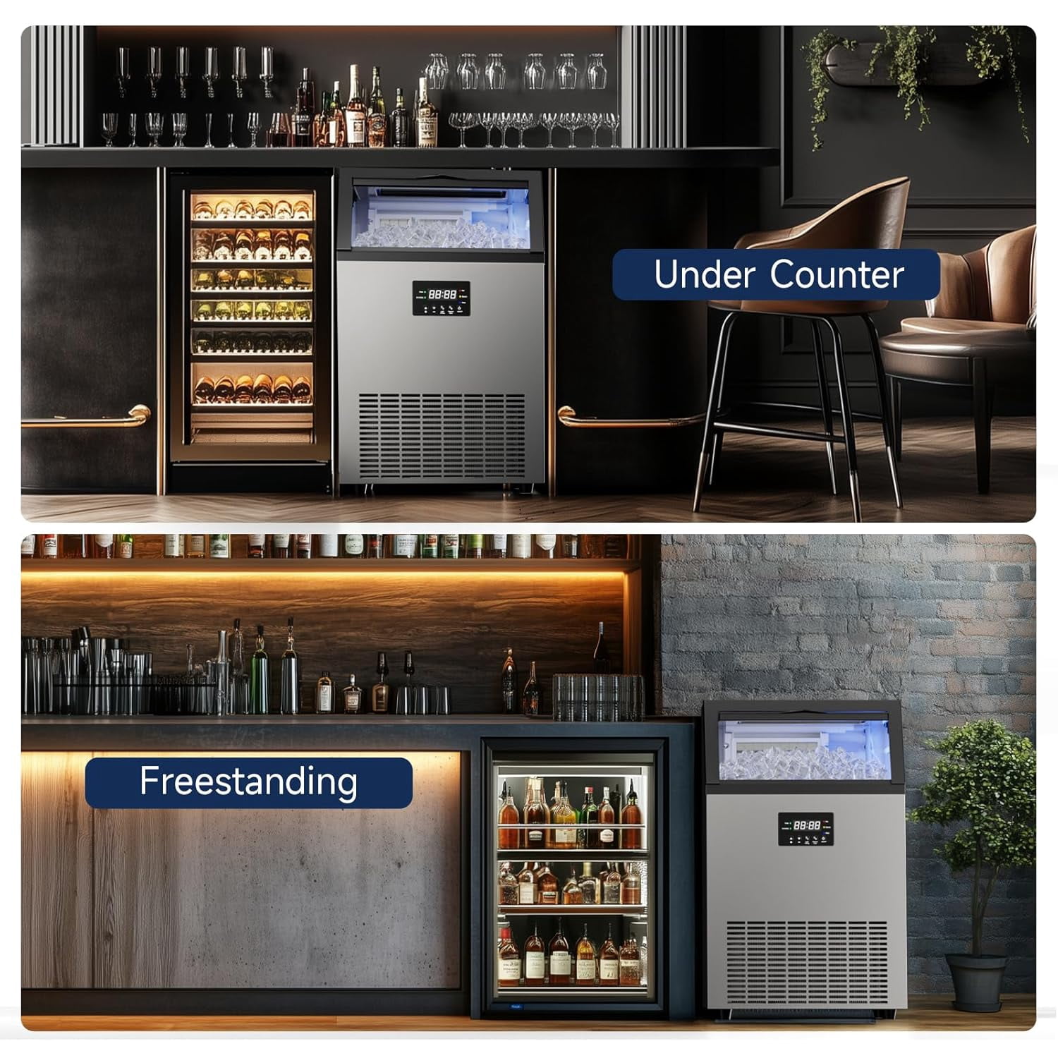 Ecojoy Commercial  Ice Maker 200Lbs/24H with 40 LBS Storage Bin, 55 Ice Cubes in 8-12 Mins Under Counter Ice Maker Machine, Thicknesses Adjustable