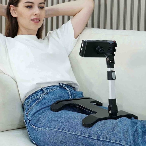 Black Cell Phone Stand Holder for Bed,5 Heights and 360°Angle Adjustable Phone Stand for Desk,Lightweight Sturdy Phone Holder Easy Carry,Lazy Foldable Holder Compatible iPhone/iPad/Tablet