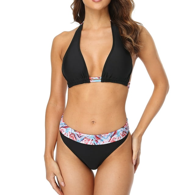 Charmo Maillot de Bain Bikini à Licou pour Femmes Coupe Haute 2 Pcs