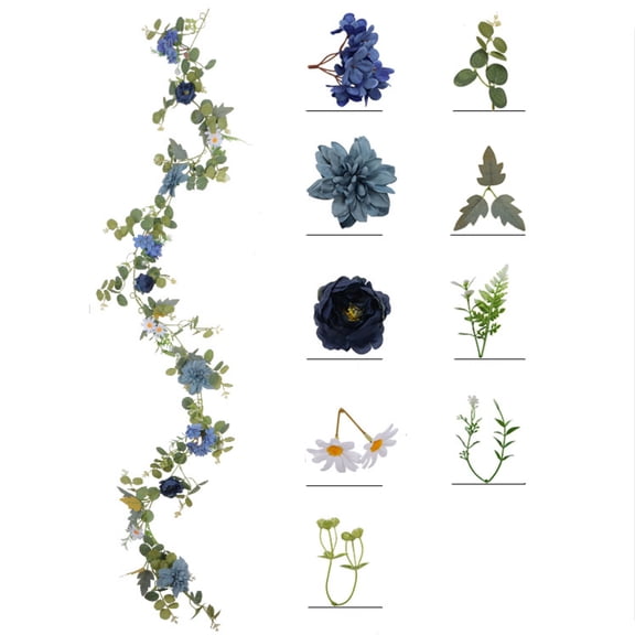 Elainilye Floral Garland, 6ft Fake Rose Greenery Vines Hanging Decor for Garden Wedding Archway Columns Porch Entrance Outdoor Indoor Party Centerpiece, Blue