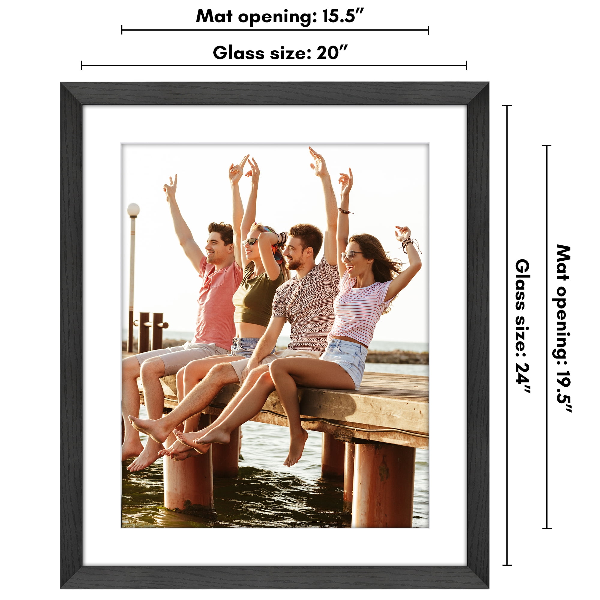 Americanflat 20x24 Picture Frame with Polished Plexiglass with 16x20 Mat Display Photo Hudson Wide - Black