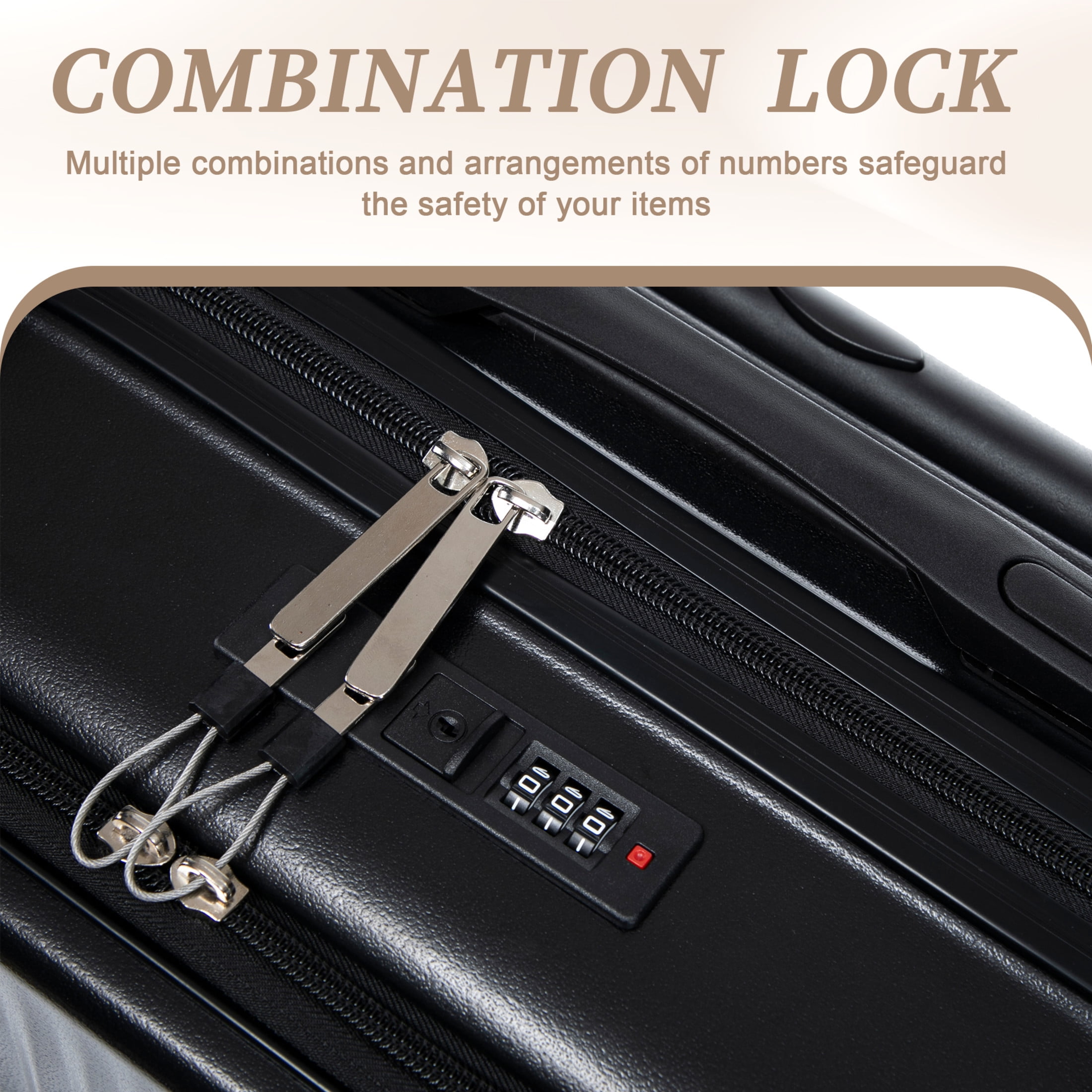 GDF Studio 20" Carry-On Spinner Luggage Set with 14" Cosmetic Case, Lockable and Front Opening, Black