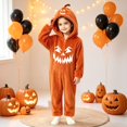 thumbnail image 2 of Coerni Unisex Kids Jack O Lantern Hooded Onesie Cozy Flannel Pumpkin Jumpsuit Halloween Carnival Party Dress Up Outfit for Boys Girls, 2 of 4