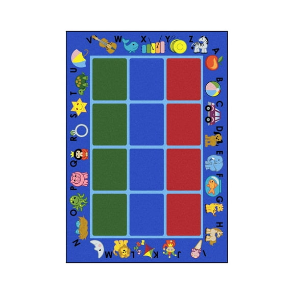 Joy Carpets Kid Essentials Early Childhood Alphabet Phonics Rug 5'4" x 7'8" Rectangle Blue