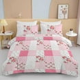 thumbnail image 4 of Psoiuetr King Comforter Set Pink Spring Floral Comforter King Size Patchwork Flower Cozy Bedding Set 3 Pieces Cute, 4 of 7