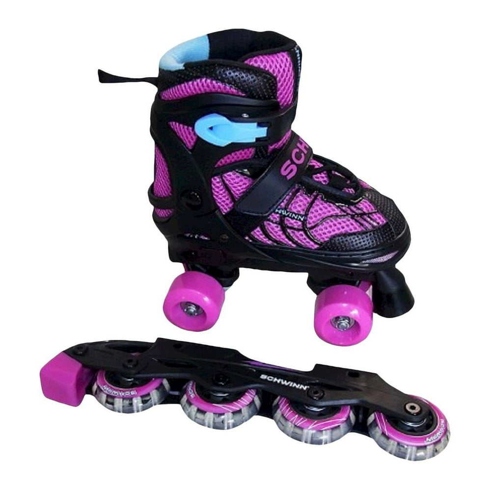 Schwinn Girls' Adjustable 2in1 Quad/Inline Skate Pink/Black 14 NEW