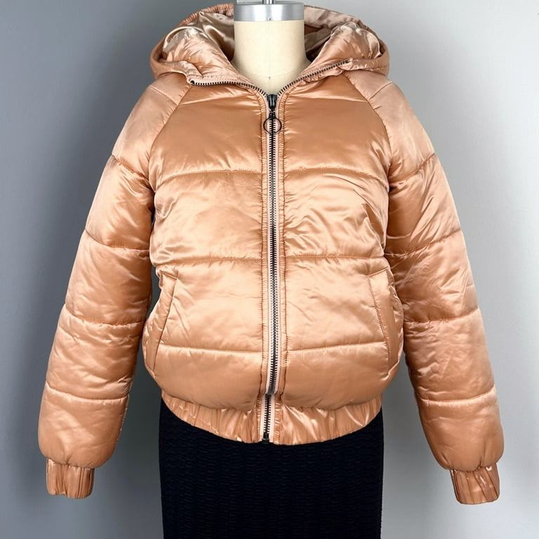 MINKPINK Hooded Puffer Jacket Dusty Peach Medium Walmart