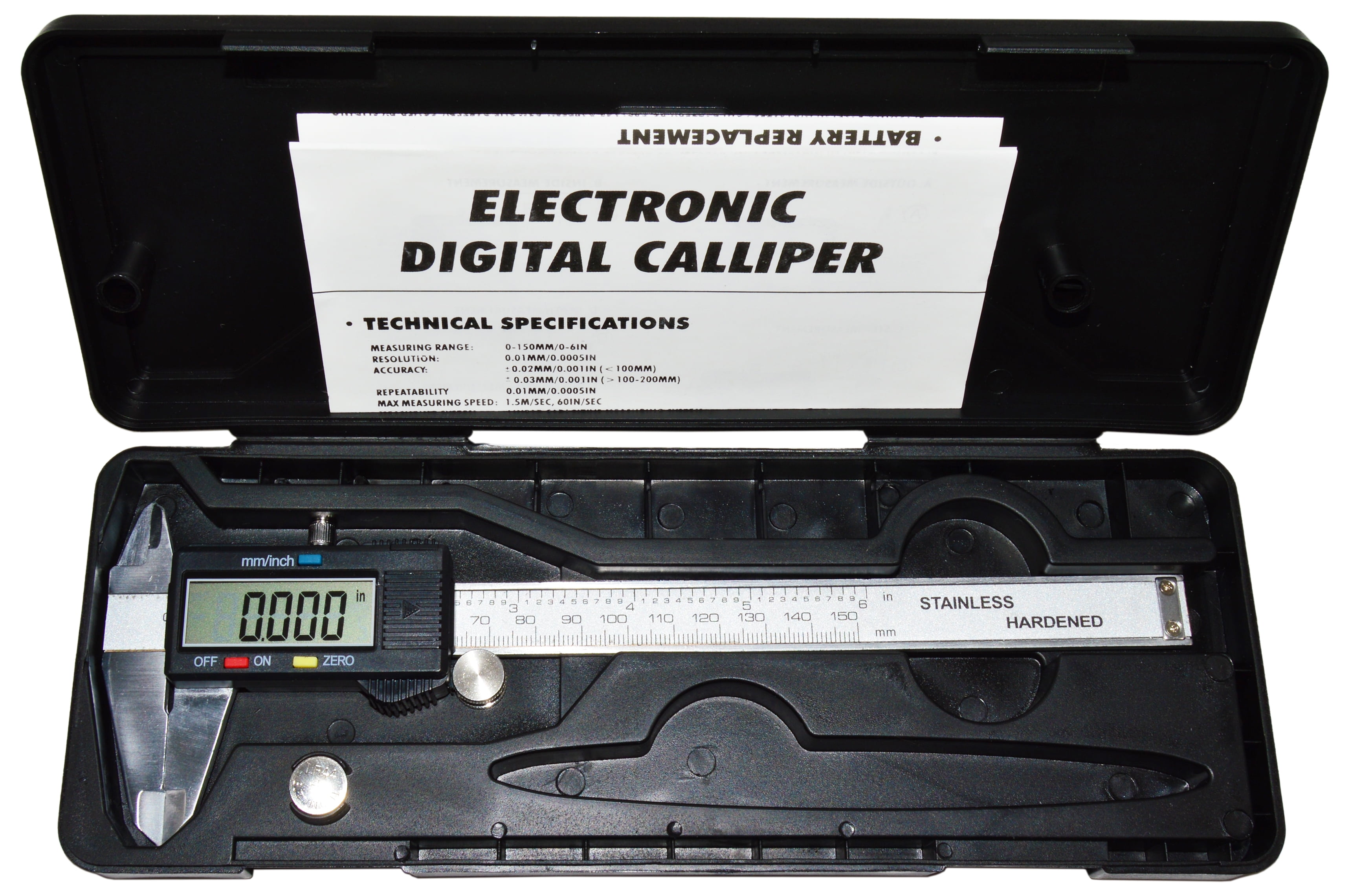 Steel 6-Inch Digital Caliper with Large LCD Screen, Includes Battery and  Storage Case
