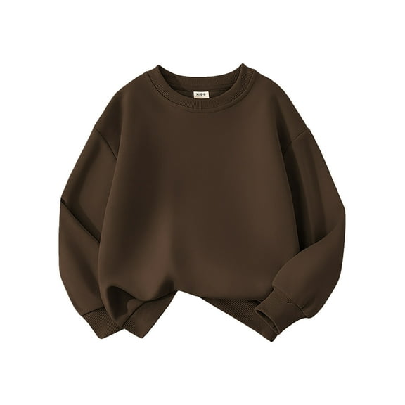 SonxaHe Big Boy Girl Sweatshirt Solid Long Sleeve Pullover Basic Top Loose Soft Sport Autumn Sweatshirt Brown,Sized 8-9